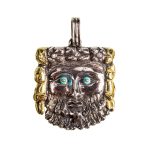 Mascherone della valle dell’Amplero in argento brunito, oro e pietre naturali